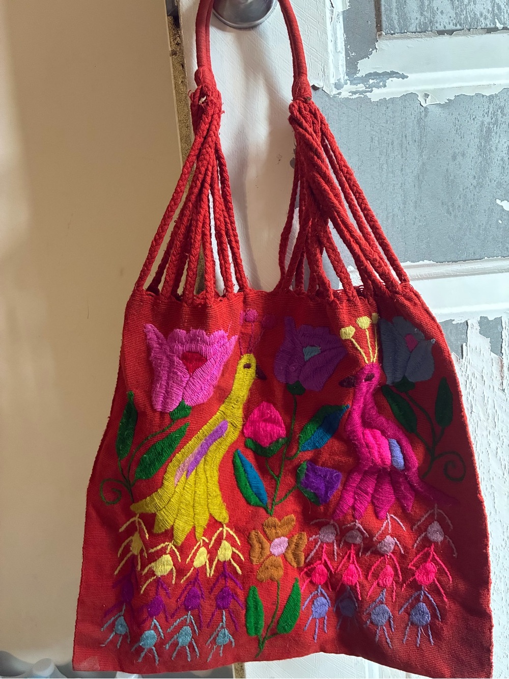 Red Hand-Embroidered Mexican Market Tote Bag – Sourced from Oaxaca ❤️
